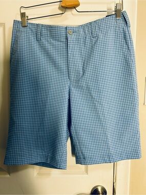 Hogan Light Blue Gingham Flat-Front Men's Shorts